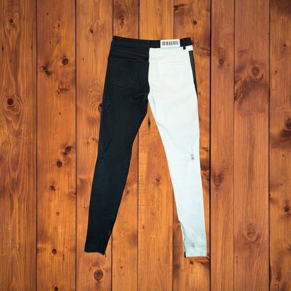 Jaffary Studio Saint Sinner Black/White Denim Jeans Sz 32 Colorblock Zip‎ Bottom - Picture 2 of 6